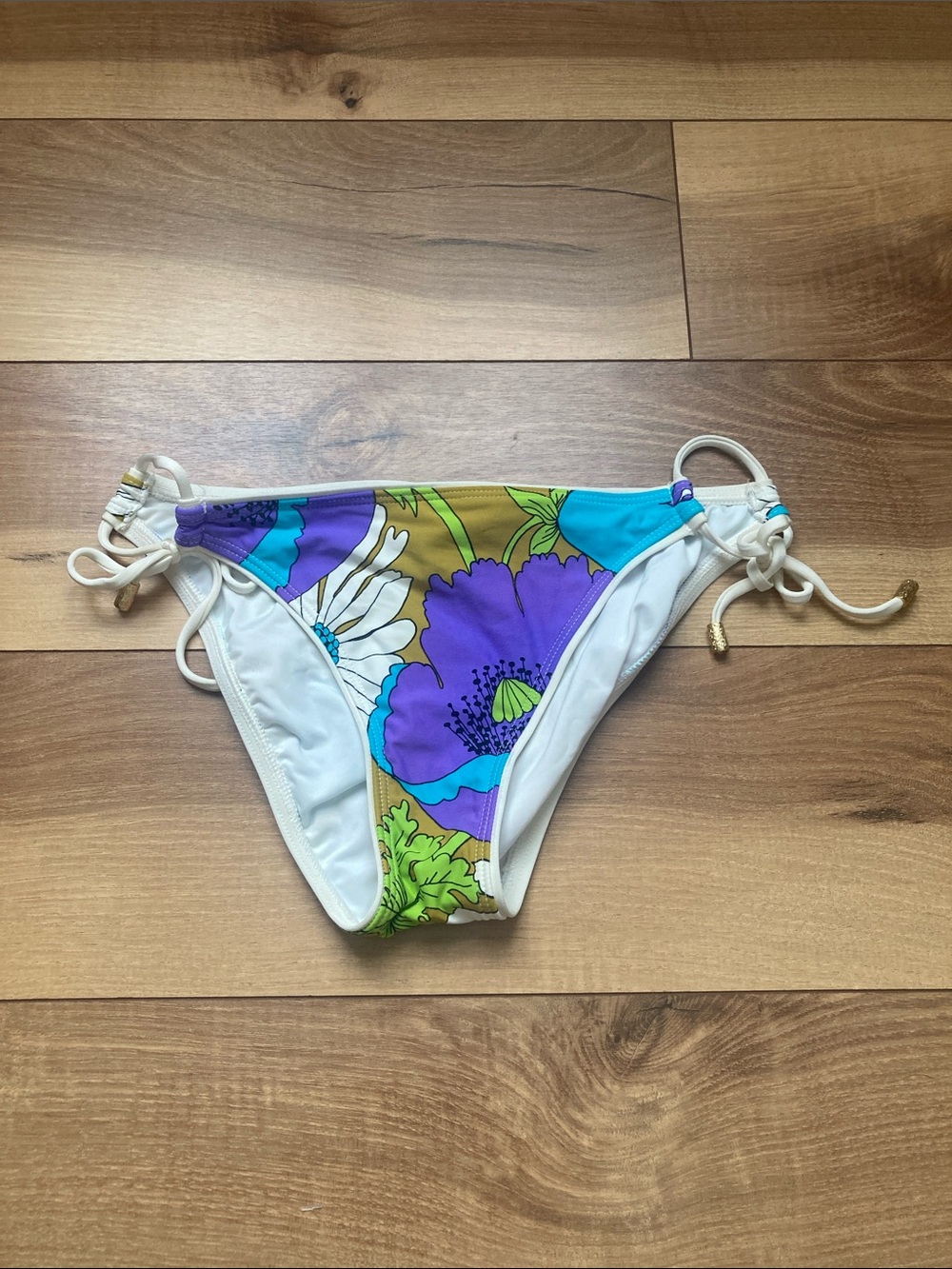 Trina Turk Leafy Green Purple Side Tie Bikini Bottom